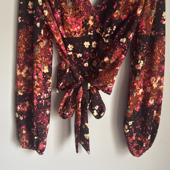 Anthropologie Balloon-Sleeve Blouse Open Back Tie Belt Top Multicolor - Picture 6 of 10